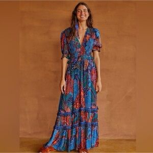 Farm rio cool blue leopard dress, M